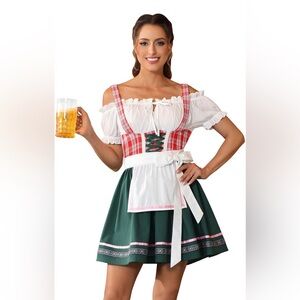Plaid Dirndl Dress with Apron- Size XS